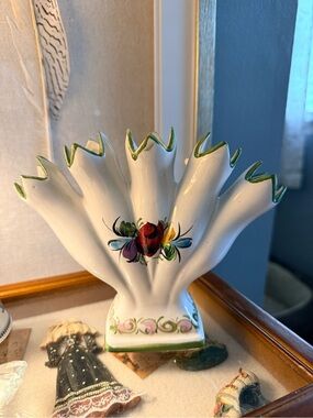 Vintage Portuguese Tulipiere Style Ceramic Tulip Flower Vase Hand Painted